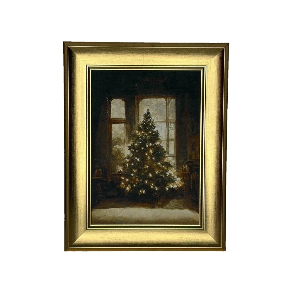Petal Lane Home Framed Christmas Tree Wall Art Gold Frame Holiday Print
